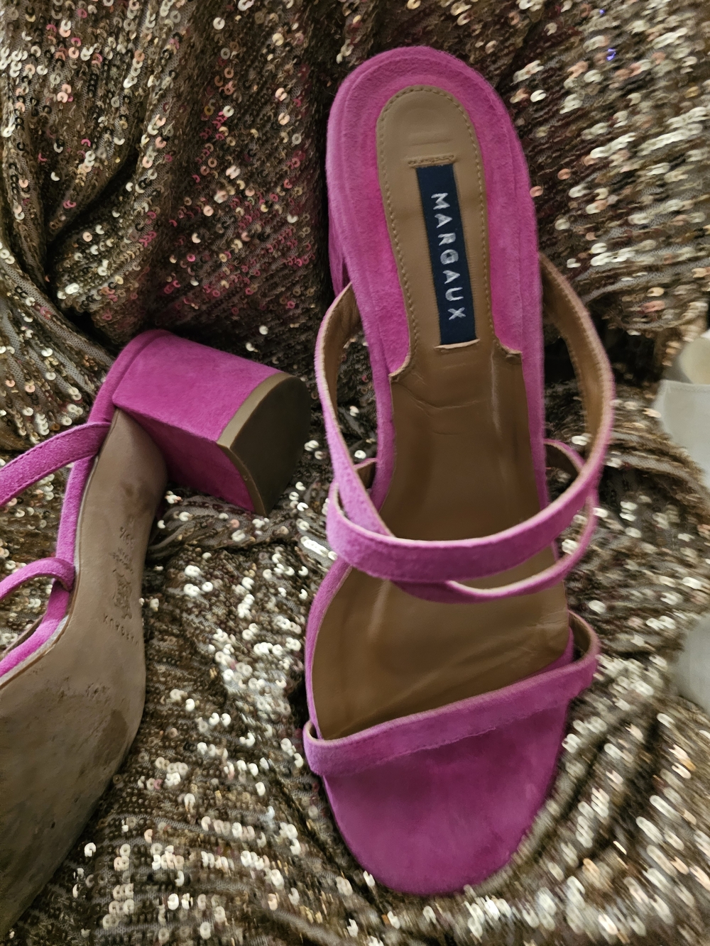 Margaux Fuchsia Suede Platform Block Heel Sandals Strappy - Picture 5 of 11